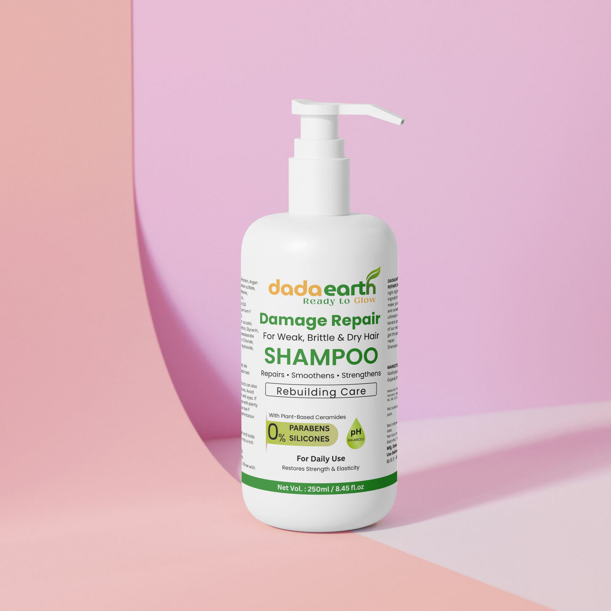 Dada Earth Damage Repair Shampoo bottle on white background for dry and damaged hair