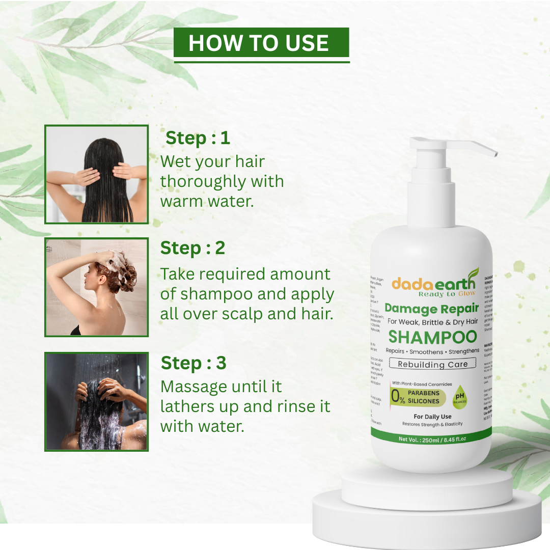 Step-by-step instructions on how to use Dada Earth Damage Repair Shampoo for best results