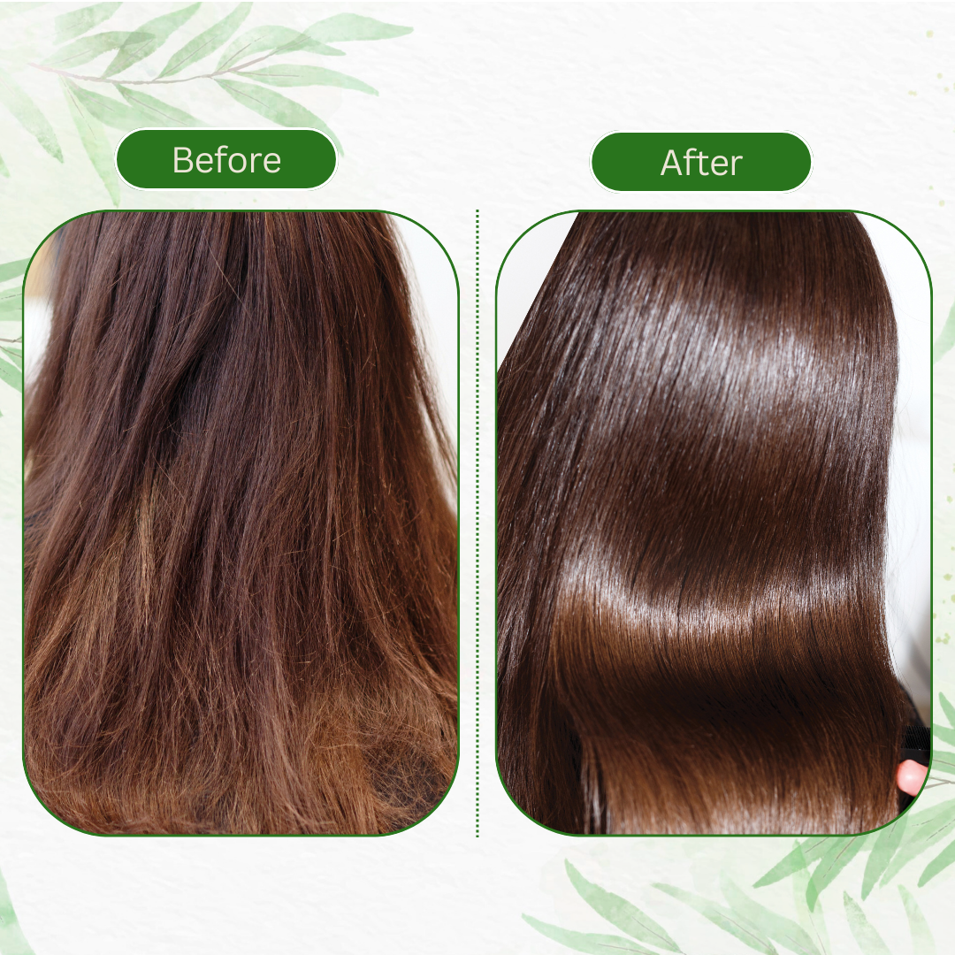 Before and after results of using Damage Repair Shampoo on dull, dry, and brittle hair